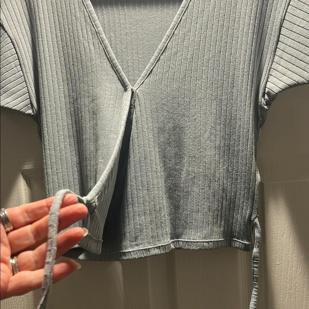 Madewell Blue Ribbed Wrap Top - Picture 3 of 6